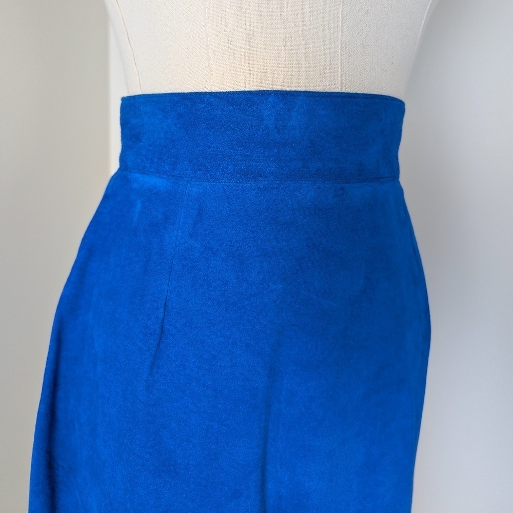 Danier Suede 2 Piece Blazer Skirt Set Size 4 Royal Blue Matching High Rise - Picture 13 of 15